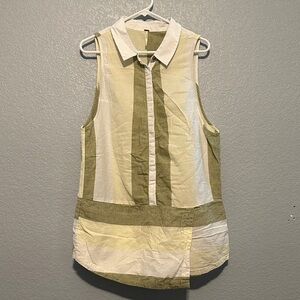 Free People Sleeveless Collared Top - White and Green